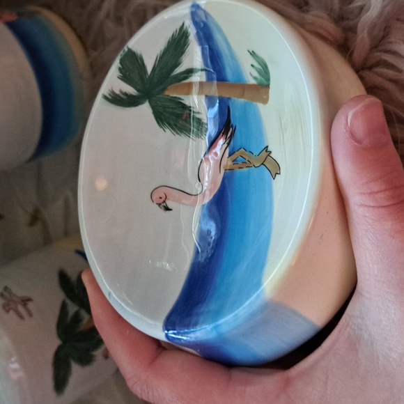 Young's Ceramic Tropical Flamingo Bathroom 4 Piece Set Soap Dish Toothbrush Cup - Picture 8 of 8